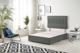 Somnior Galaxy Sprung Memory Foam Divan Bed with Headboard In Linen Fabric in Dark Grey - Size: Super King - thumbnail 3