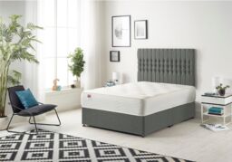 Somnior Galaxy Sprung Memory Foam Divan Bed with Headboard In Linen Fabric in Dark Grey - Size: Super King