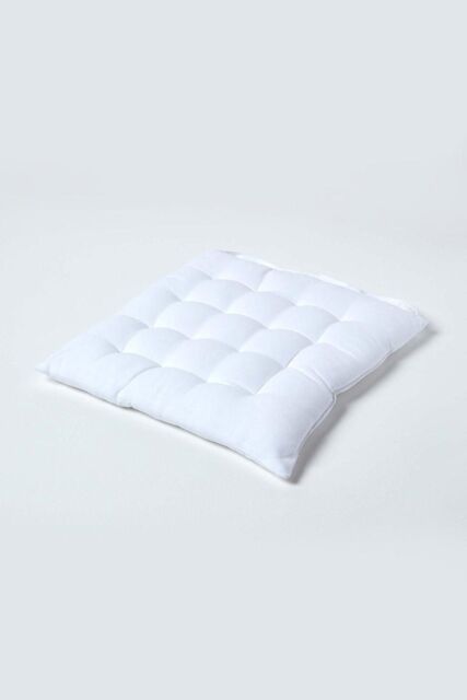 Homescapes Seat Pad Luxury 100% Cotton Indoor Outdoor Garden Cushion, Button Tie, 40cm in White - image 1