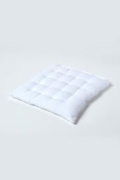 Homescapes Seat Pad Luxury 100% Cotton Indoor Outdoor Garden Cushion, Button Tie, 40cm in White