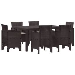 Berkfield Home 7 Piece Garden Dining Set with Cushions Brown Poly Rattan - thumbnail 1