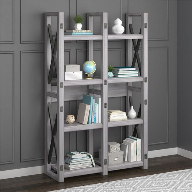Gr8 Home Rustic White Wildwood Wood Veneer Bookcase Shelving Rack - image 1