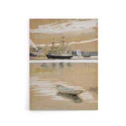 "Artery8 Albert Edelfelt Seascape View From the Pier Canvas Wall Art Print in Brown - Size: W12"" x H16""" - thumbnail 1
