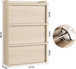 London Boutique Shoe Storage Cabinet w/ 3 Flip Drawer Modern Chest of Drawers Unit in Natural - thumbnail 2