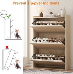 London Boutique Shoe Storage Cabinet w/ 3 Flip Drawer Modern Chest of Drawers Unit in Natural - thumbnail 4