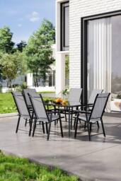 Garden Sanctuary 7 Piece Outdoor Garden Dining Table & Chairs Set in Black - thumbnail 2