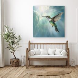 "Warren Reed - Designer Hummingbird In A Beautiful Sky Canvas - Size: W30"" x H30""" - thumbnail 1