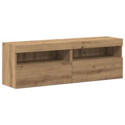 Berkfield Home TV Wall Cabinets with LED Lights 2 pcs Artisan Oak 80x30x30 cm in Brown - Size: 80 x 30 x 30 cm - thumbnail 7