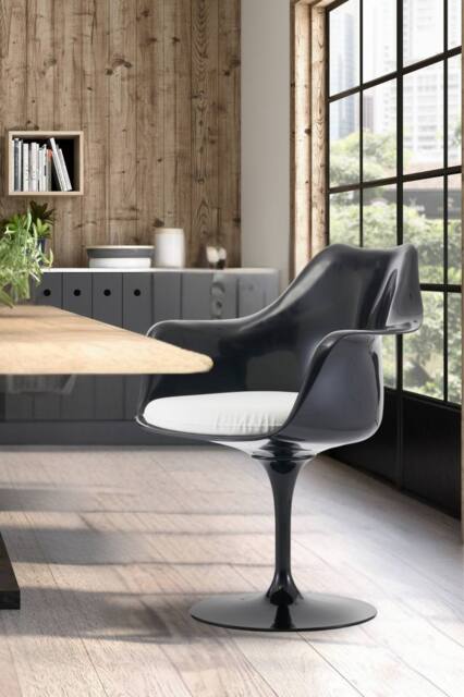 Fusion Living Black Tulip Armchair with PU Cushion in White - image 1