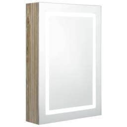 Berkfield Home LED Bathroom Mirror Cabinet Oak 50x13x70 cm in Brown - Size: 50 x 13 x 70 cm - thumbnail 2
