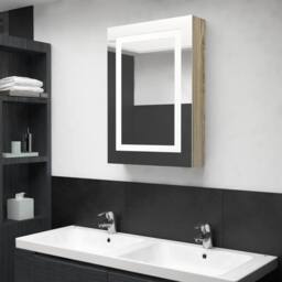 Berkfield Home LED Bathroom Mirror Cabinet Oak 50x13x70 cm in Brown - Size: 50 x 13 x 70 cm - thumbnail 1