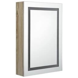 Berkfield Home LED Bathroom Mirror Cabinet Oak 50x13x70 cm in Brown - Size: 50 x 13 x 70 cm - thumbnail 3