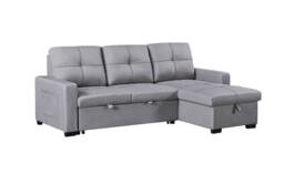 SquareBoxx Veda Chaise Linen Sofa Bed in Light Grey - thumbnail 6