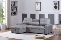 SquareBoxx Veda Chaise Linen Sofa Bed in Light Grey - thumbnail 2