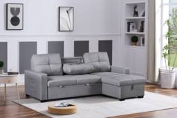 SquareBoxx Veda Chaise Linen Sofa Bed in Light Grey