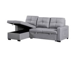 SquareBoxx Veda Chaise Linen Sofa Bed in Light Grey - thumbnail 7