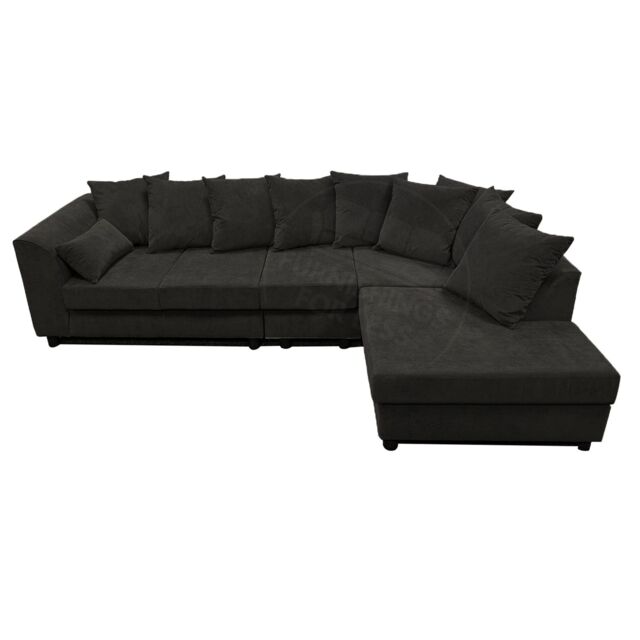 Furnishings For Less UK Casper Chenille Large 5 Seater L Shaped Corner Sofa Right Hand Facing in Black - image 1
