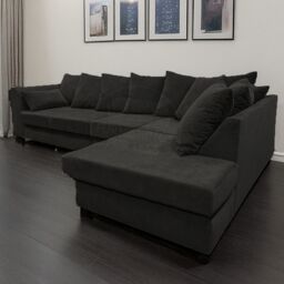 Furnishings For Less UK Casper Chenille Large 5 Seater L Shaped Corner Sofa Right Hand Facing in Black - thumbnail 6