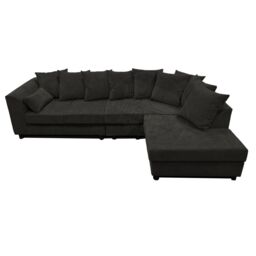 Furnishings For Less UK Casper Chenille Large 5 Seater L Shaped Corner Sofa Right Hand Facing in Black - thumbnail 1