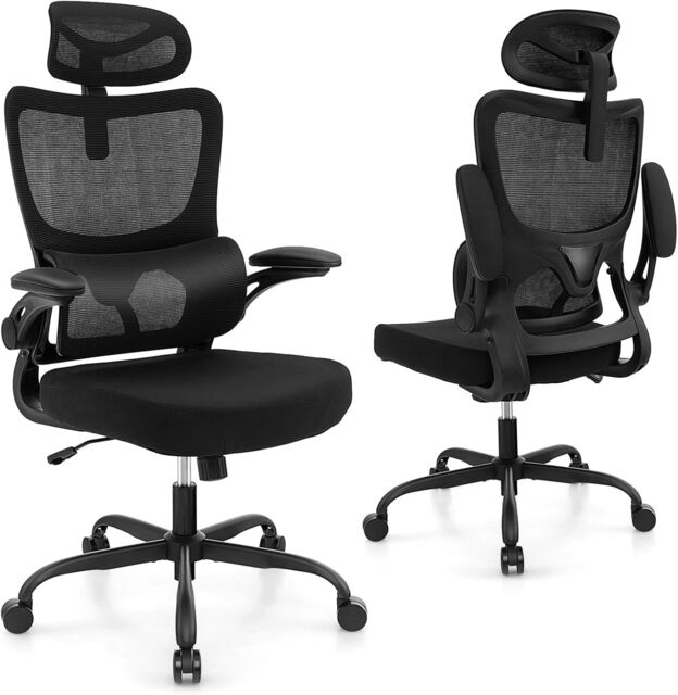 Gymax Mesh Office Chair High Back Swivel Chair With Lumbar Support Headrest in Black - image 1