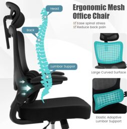 Gymax Mesh Office Chair High Back Swivel Chair With Lumbar Support Headrest in Black - thumbnail 3