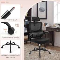 Gymax Mesh Office Chair High Back Swivel Chair With Lumbar Support Headrest in Black - thumbnail 5