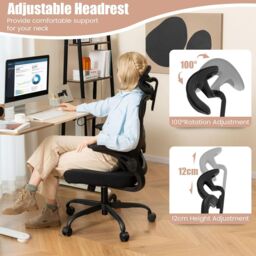 Gymax Mesh Office Chair High Back Swivel Chair With Lumbar Support Headrest in Black - thumbnail 4