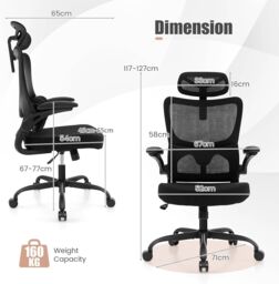 Gymax Mesh Office Chair High Back Swivel Chair With Lumbar Support Headrest in Black - thumbnail 2