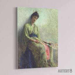"Artery8 Frank Edwin Scott Somnolence Sleeping Woman Portrait Canvas Art Print in Green - Size: W12"" x H16""" - thumbnail 2
