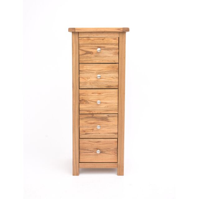 Cabinet Bits Trivento 5 Drawer Narrow Chest of Drawers Chrome Knob in Natural - image 1