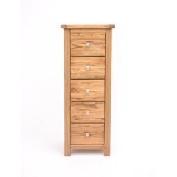 Cabinet Bits Trivento 5 Drawer Narrow Chest of Drawers Chrome Knob in Natural - thumbnail 1
