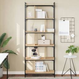 Berkfield Home Decorative Bookcase 6-Tier Sonoma Oak 76x32x192 cm Engineered Wood in Brown - Size: 76 x 32 x 192 cm - thumbnail 2