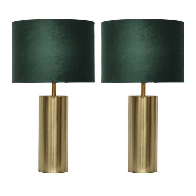 First Choice Lighting Set of 2 Amber - Gold Touch 40cm Table Lamps with Green Velvet Shades - image 1
