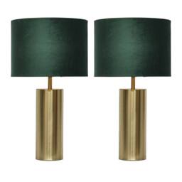 First Choice Lighting Set of 2 Amber - Gold Touch 40cm Table Lamps with Green Velvet Shades - thumbnail 1