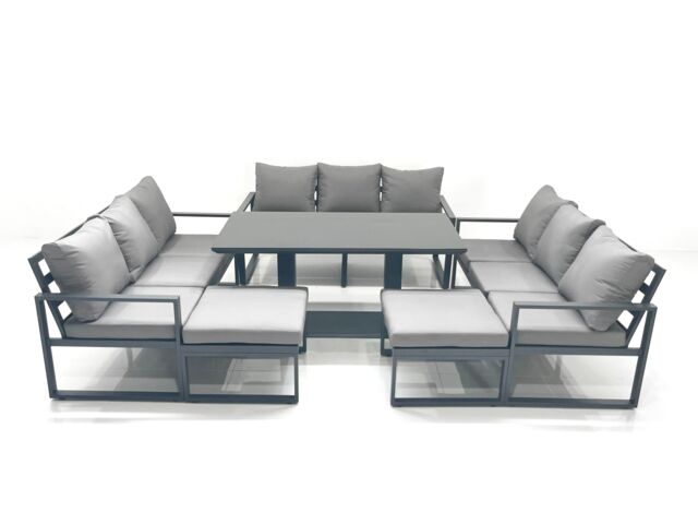 Fimous 11 Seater Garden Sofa Set Aluminium Furniture Rising Dining Tabe Set wth 2 Big Footstools Dark Grey - image 1