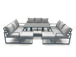 Fimous 11 Seater Garden Sofa Set Aluminium Furniture Rising Dining Tabe Set wth 2 Big Footstools Dark Grey - thumbnail 1