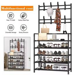 Havendro 5 Tier 8 Hook Black Storage Organiser Coat Hanger Shoe Rack - thumbnail 3