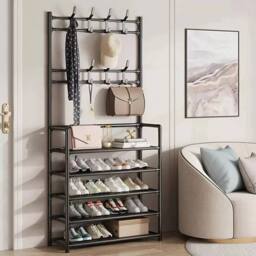 Havendro 5 Tier 8 Hook Black Storage Organiser Coat Hanger Shoe Rack - thumbnail 1