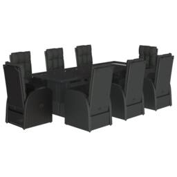 Berkfield Home Beautiful 9 Piece Garden Dining Set with Cushions Black Poly Rattan - thumbnail 3