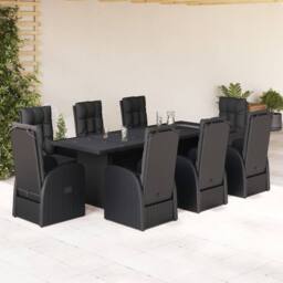 Berkfield Home Beautiful 9 Piece Garden Dining Set with Cushions Black Poly Rattan - thumbnail 2