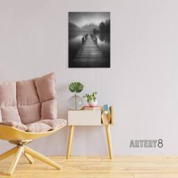 "Artery8 Lake Pier Mountain Landscape Photograph Canvas Wall Art Print in Grey - Size: W18"" x H24""" - thumbnail 3