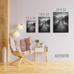 "Artery8 Lake Pier Mountain Landscape Photograph Canvas Wall Art Print in Grey - Size: W18"" x H24""" - thumbnail 4