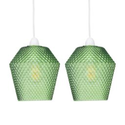 First Choice Lighting Set of 2 Porter - Green Textured Glass Easy Fit Pendant Shades - thumbnail 1