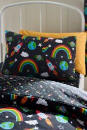 Catherine Lansfield 'Rainbow Rockets' Reversible Duvet Cover Set in Black - Size: Double - thumbnail 3