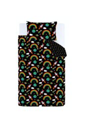 Catherine Lansfield 'Rainbow Rockets' Reversible Duvet Cover Set in Black - Size: Double - thumbnail 5