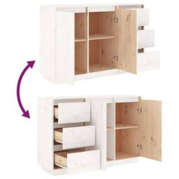 Berkfield Home Sideboard White 111x34x75 cm Solid Wood Pine - Size: 111 x 34 x 75 cm - thumbnail 5
