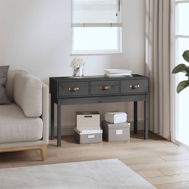 Berkfield Home Console Table Grey 114x40x75 cm Solid Wood Pine - Size: 114 x 40 x 75 cm - image 1