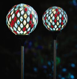 mysmartbuy Solar Mosaic Globe Stake Light - H75 x 9cm Colourful Outdoor Garden Lighting for Borders, Pathway, Patios, Balcony, Lawns - Size: 2 Pack - thumbnail 1