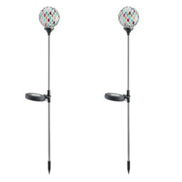mysmartbuy Solar Mosaic Globe Stake Light - H75 x 9cm Colourful Outdoor Garden Lighting for Borders, Pathway, Patios, Balcony, Lawns - Size: 2 Pack - thumbnail 4