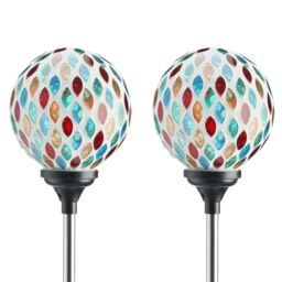 mysmartbuy Solar Mosaic Globe Stake Light - H75 x 9cm Colourful Outdoor Garden Lighting for Borders, Pathway, Patios, Balcony, Lawns - Size: 2 Pack - thumbnail 3